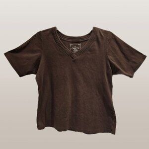 "The Stitch Tee" Brown Cotton Basic Women's Shirt - 18/20